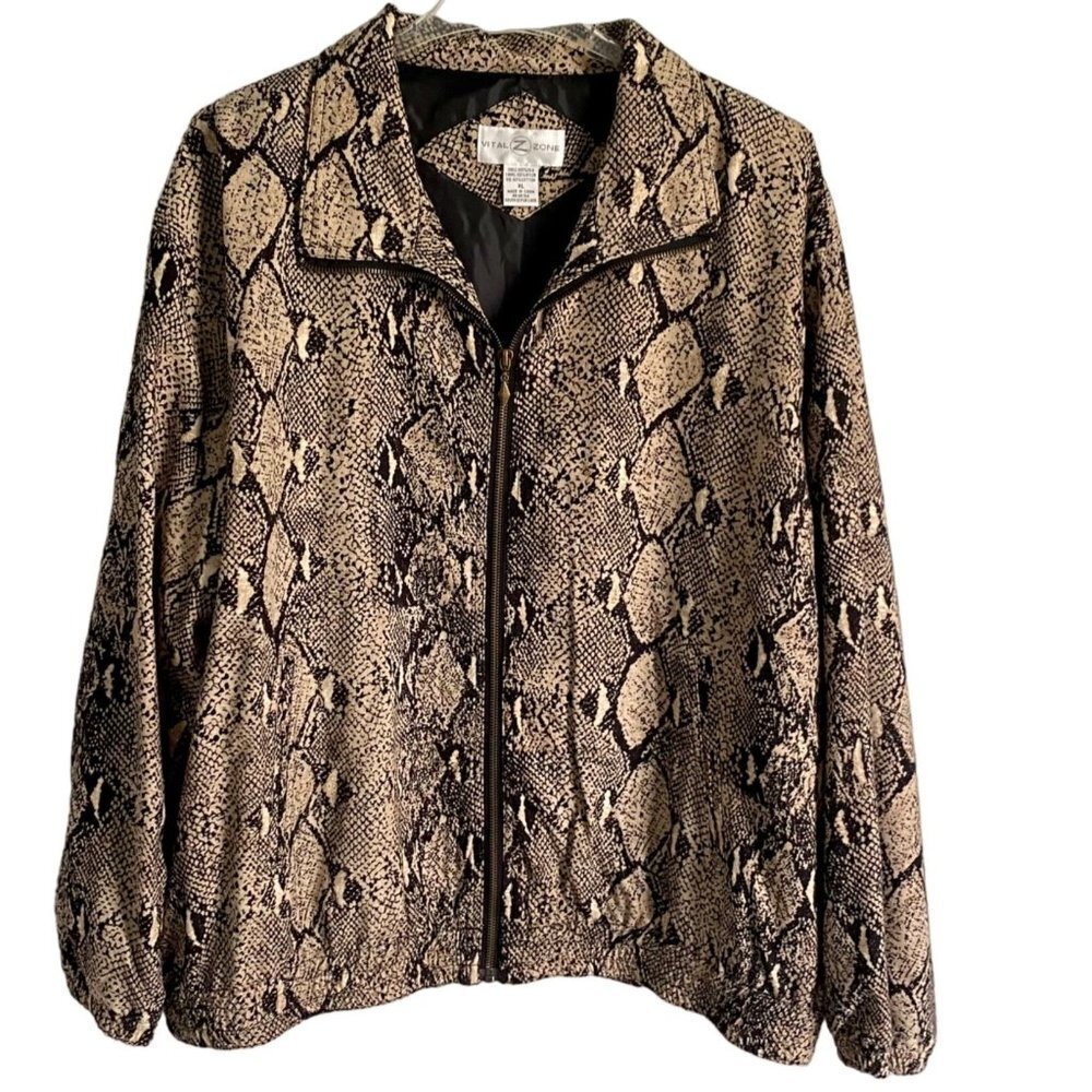 Vital Zone Silk Snake Skin Print Full Zip Jacket Women's XL NEW